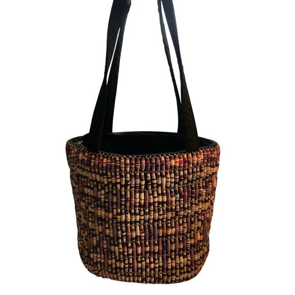 Unique Bucket Purple Multi Color Beaded Shoulder Bag Tote Purse 10"H & 11" W - Picture 6 of 6